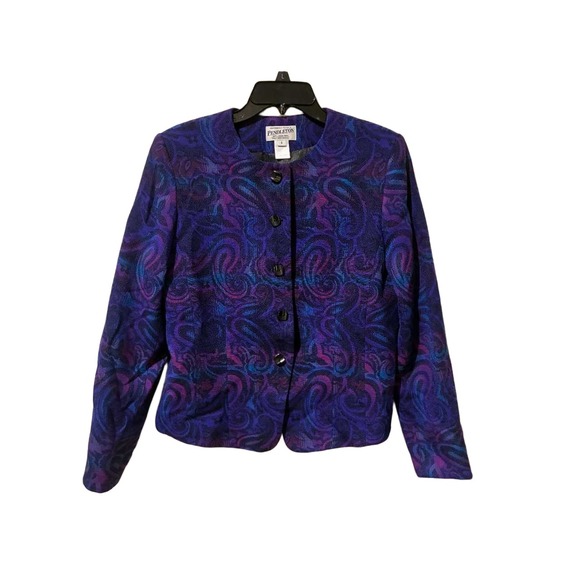 Pendleton Jackets & Blazers - Pendleton Womens Purple Paisley Virgin Wool Blazer Jacket Made in USA Size 8